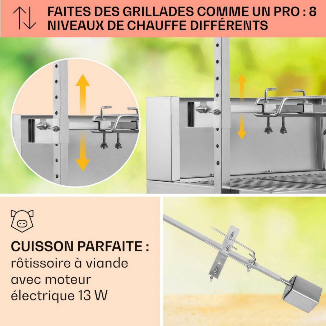 Rôtissoire électrique Klarstein, rôtissoire et barbecue, grande broche à cochon de lait, rôtissoire, barbecue 12 W avec 3 pieds en acier inoxydable