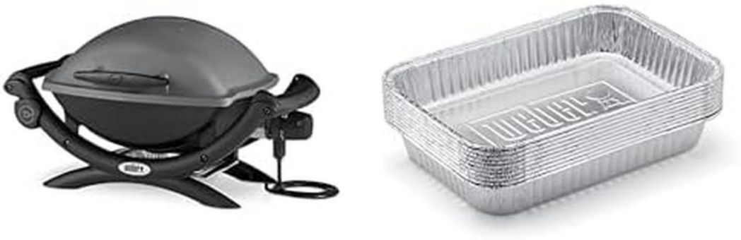 Barbecue électrique Weber Q1400, surface de cuisson 43 x 32 cm, portable, grille en fonte émaillée divisée en 2 parties, couvercle et cuve en fonte d'aluminium - Gris foncé (52020053)