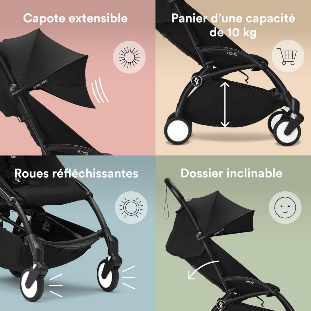 Poussette Stokke YOYO3 avec pack nouveau-né et pack couleur 6+ - Comprend un cadre noir, un pack couleur YOYO 6+ (gingembre) et un pack nouveau-né 0+ (gingembre)