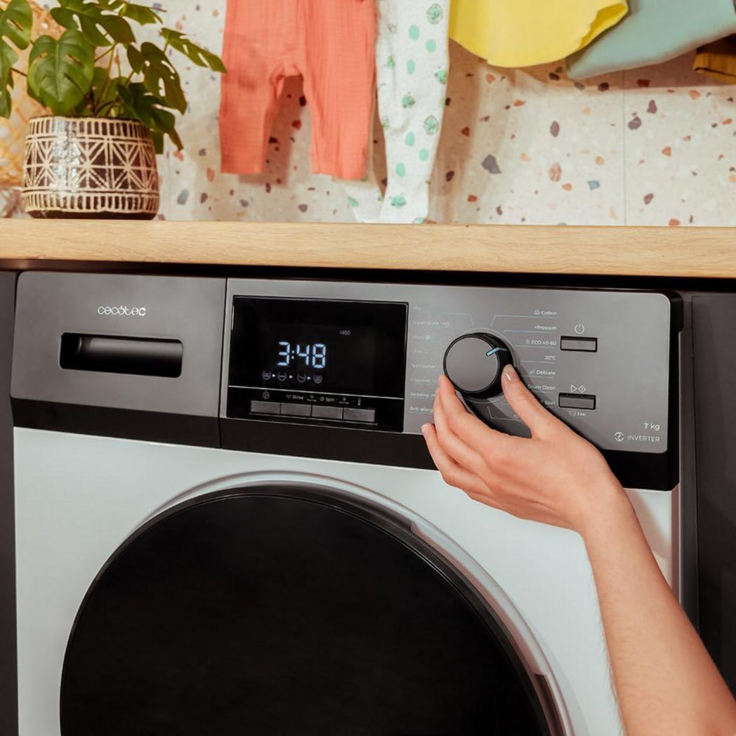 Lave-linge frontal Cecotec Bolero Dresscode 9410 Inverter A 9 kg. Puissance : 1 900 W, 1 400 tr/min réglable, 16 programmes, faible consommation d'énergie, vapeur, stérilisation du linge.