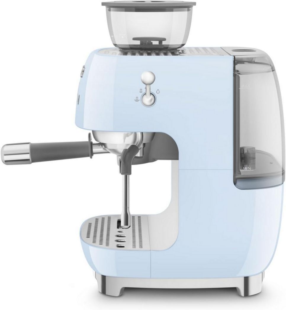 Machine à expresso manuelle Smeg EGF03CREU, avec moulin à grains intégré, thermoblock, 4 niveaux de température, buse vapeur et manomètre, réservoir 1 L, dimensions compactes, 1350 W, couleur crème
