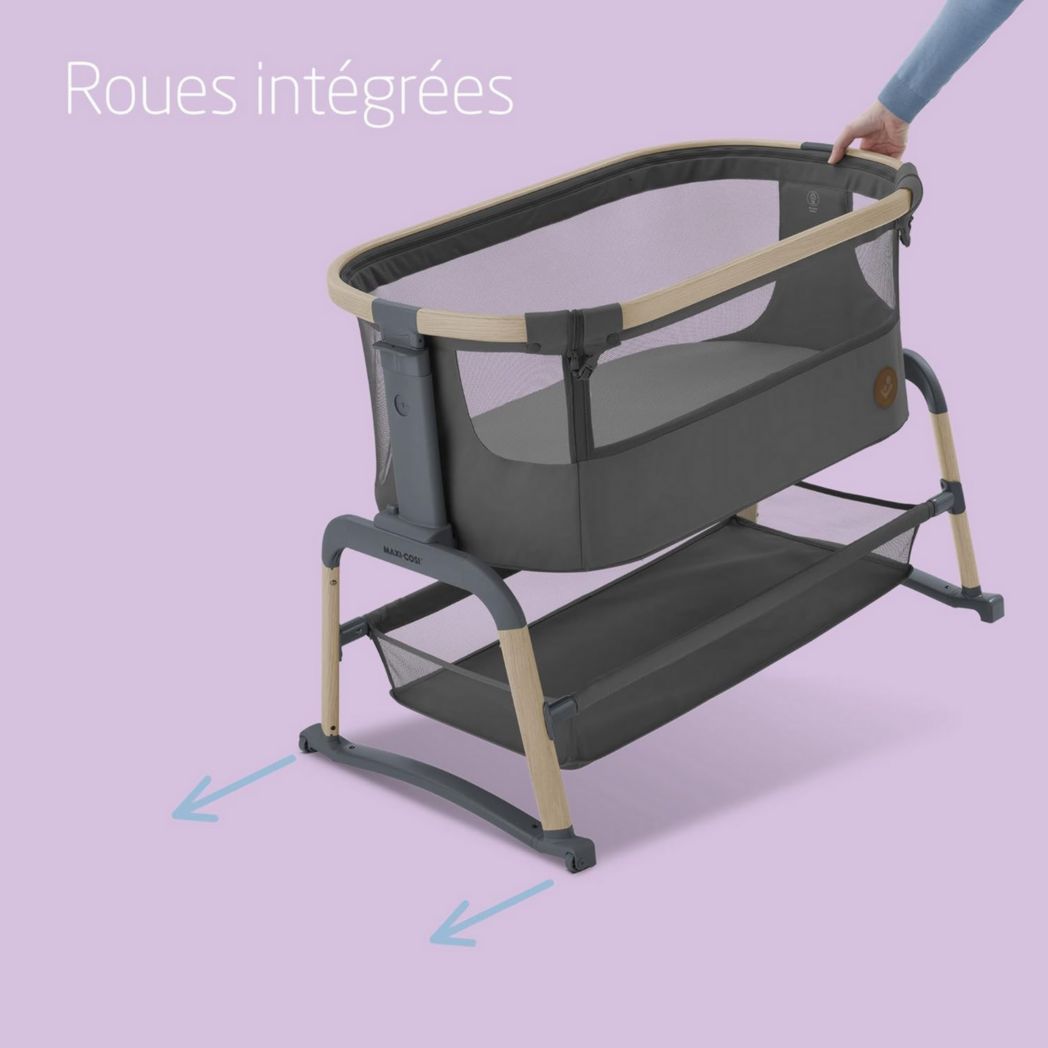 Lit cododo Maxi-Cosi Iora, lit cododo pliable pour bébé, 0-6 mois, 9 kg max, 4 positions d'inclinaison et 5 hauteurs, système coulissant, matelas confort, grand panier, facile à transporter, Essential Graphite
