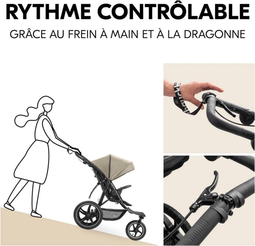 Poussette 3 roues Hauck Runner 3, tout-terrain, roues gonflables XL, jusqu'à 22 kg, frein à main, suspension, capote UPF 50+, pliable, panier, position allongée, porte-gobelet (vert jungle)