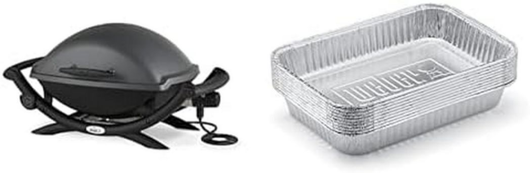 Barbecue électrique Weber Q2400 avec support et tablettes latérales, surface de cuisson 54 x 39 cm, grille en fonte émaillée (2 parties), couvercle et cuve en fonte d'aluminium - Gris foncé (55020053)