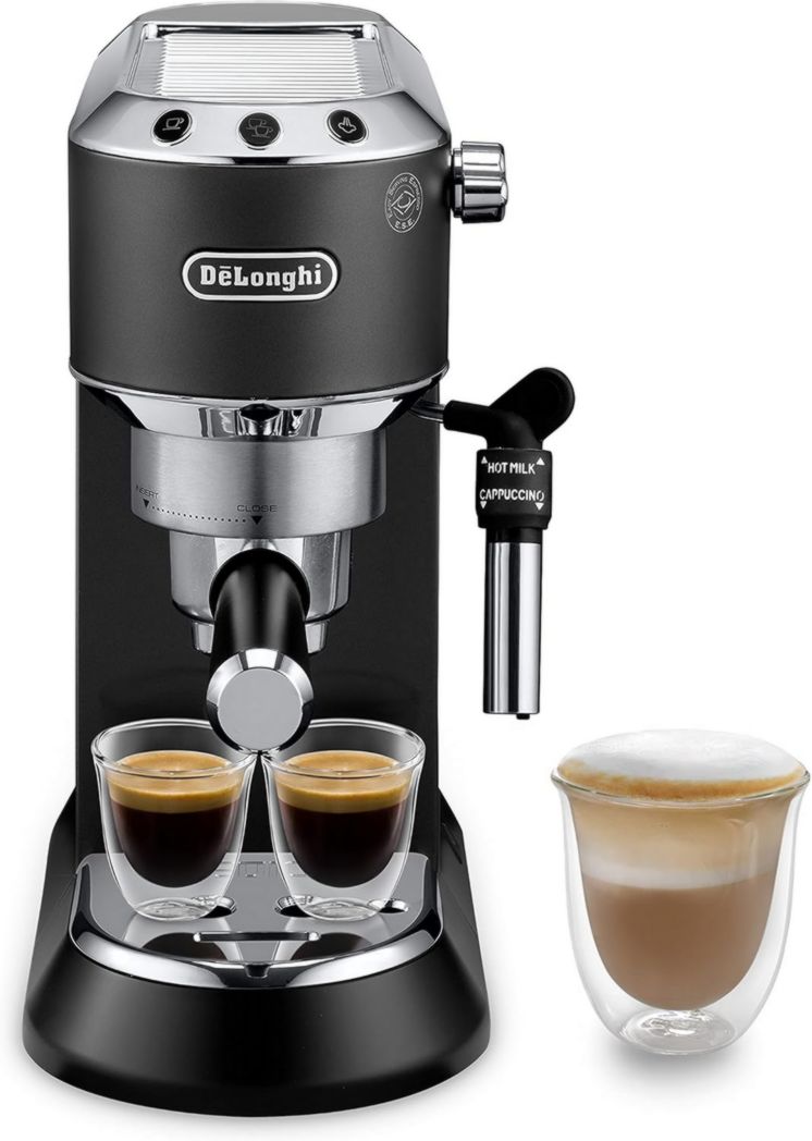 De'Longhi Dedica Style EC685.M, Machine à expresso avec buse à mousse de lait professionnelle, seulement 15 cm de large, réservoir de 1 L, boîtier en métal, compatible avec les dosettes ESE, métal