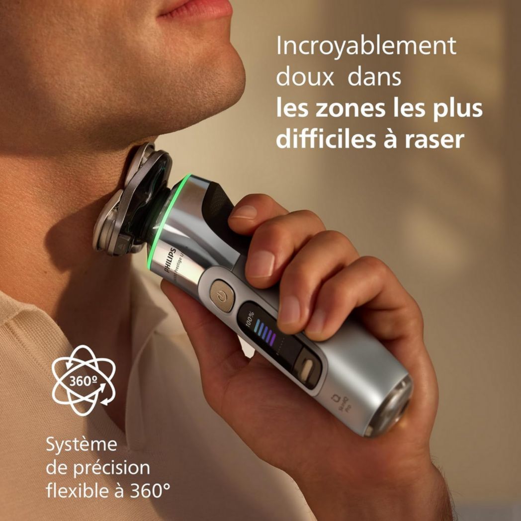 Rasoir Philips i9000 Prestige Ultra, rasoir électrique 100 % étanche, technologie Skin IQ Pro, système Triple Lift & Cut, lames de précision NanoTech rotatives à 360°, 5 modes de rasage, XP9401/38