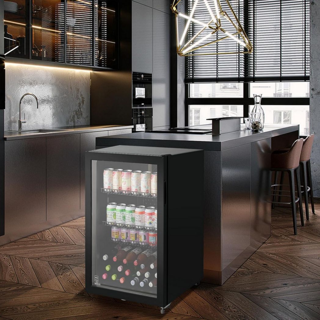 Réfrigérateur à boissons professionnel METRO GPC1088, métal/verre, 43 x 49 x 83 cm, 88 L, réfrigération statique, noir