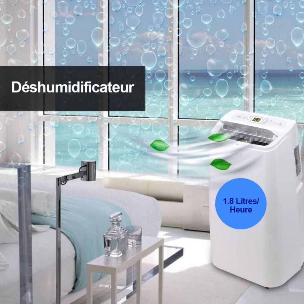 Climatiseur portatif silencieux SereneLife, 9 000 BTU, 3 en 1, avec déshumidificateur intégré, mode ventilateur, télécommande, kit d'extraction complet pour fenêtre, blanc