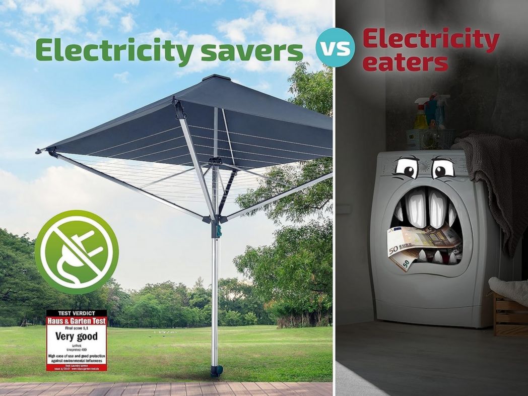 Séchoir parapluie Leifheit LinoProtect 400, séchoir parapluie d'extérieur avec toit étanche, séchoir à linge inclus 8 œillets pour cintres et prise de sol