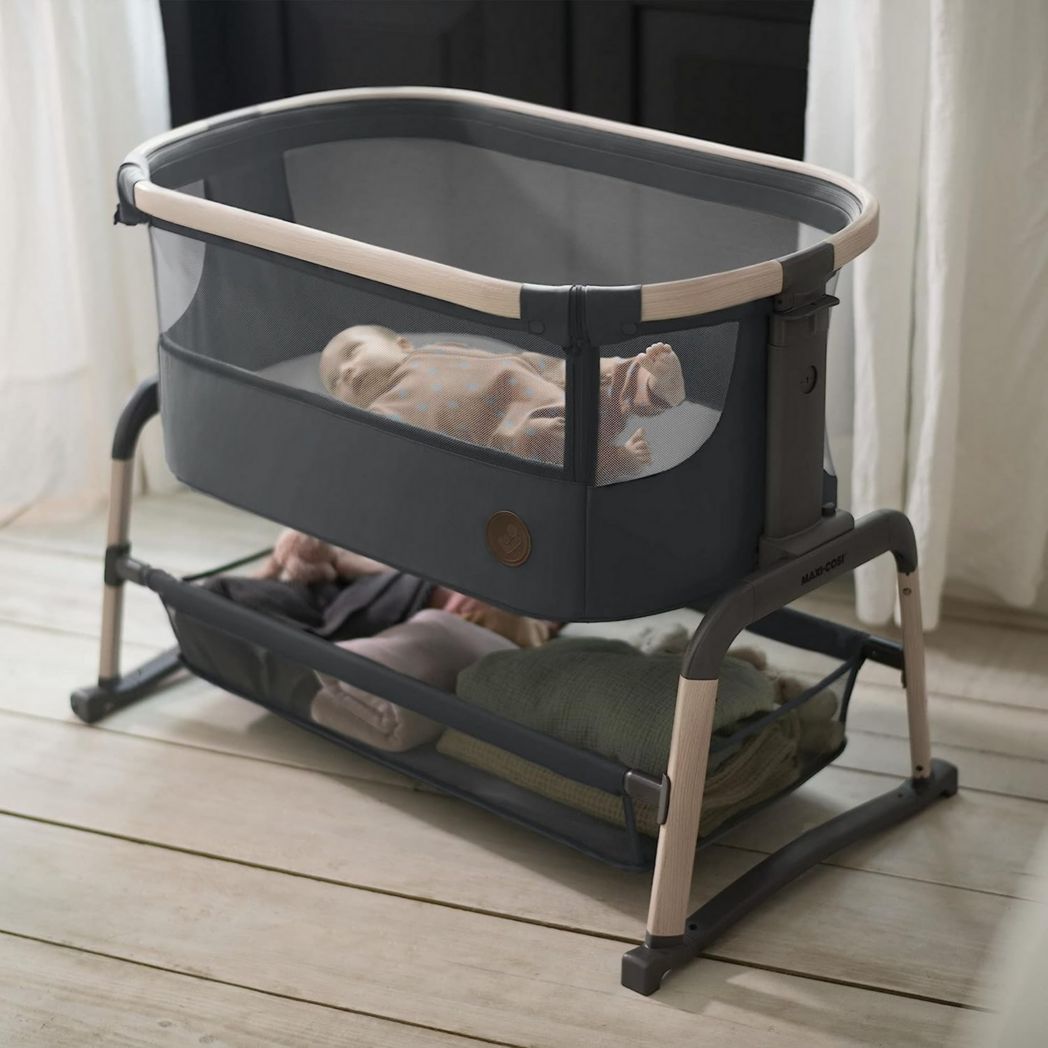 Lit cododo Maxi-Cosi Iora, lit cododo pliable pour bébé, 0-6 mois, 9 kg max, 4 positions d'inclinaison et 5 hauteurs, système coulissant, matelas confort, grand panier, facile à transporter, Essential Graphite