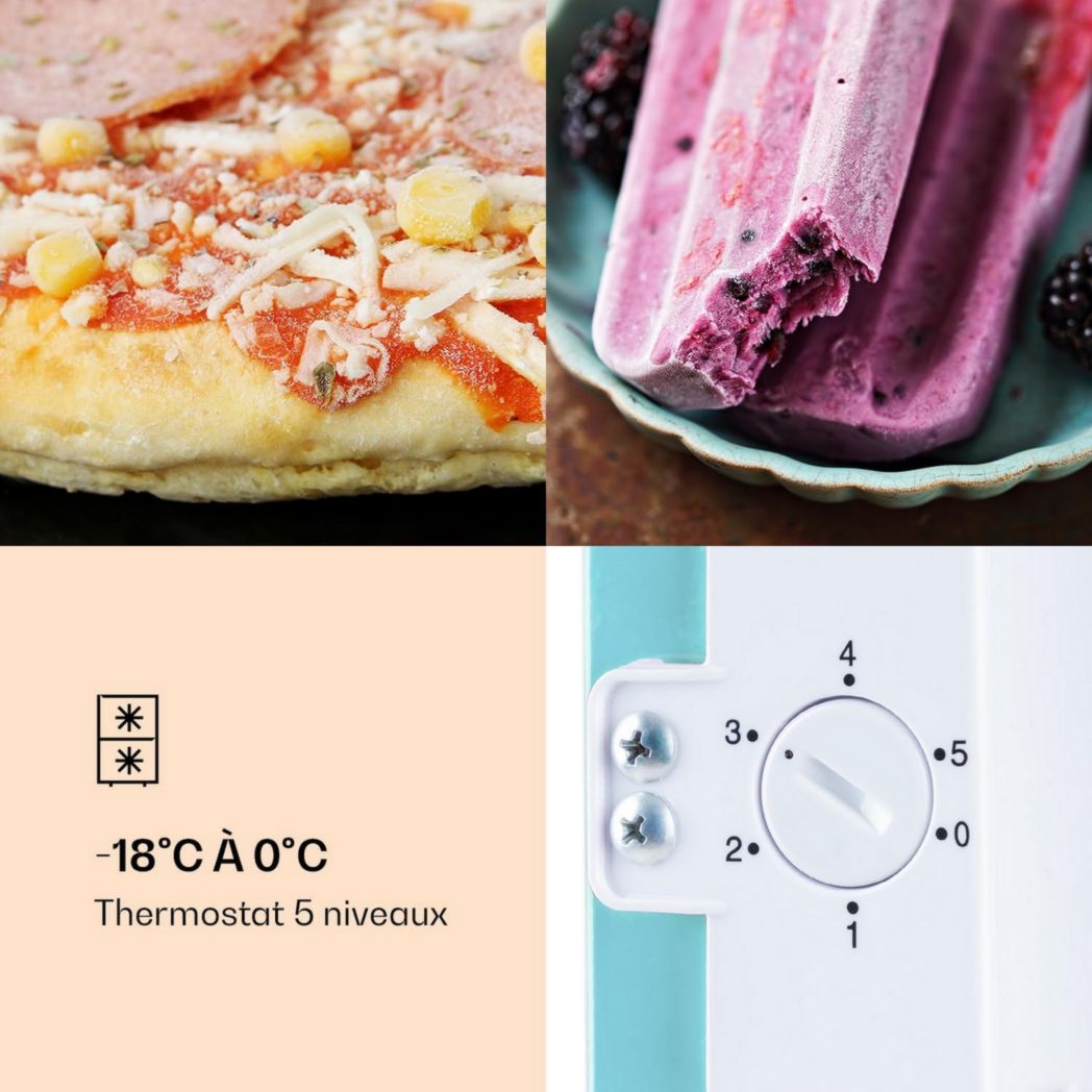 KLARSTEIN Laika - Congélateur, volume total 60 litres, thermostat 5 niveaux, 0 à -18°C, 3 clayettes, pose libre, design rétro - rouge