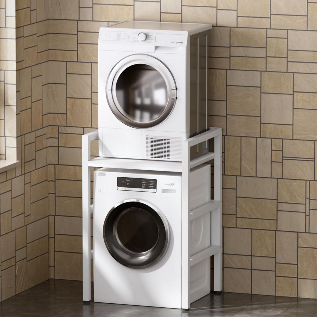 Étagère de rangement pour lave-linge MSFE, kit d'empilage pour lave-linge et sèche-linge à chargement frontal, 3 hauteurs réglables, capacité de charge de 350 kg, 73 x 64 x 110 cm, produit breveté