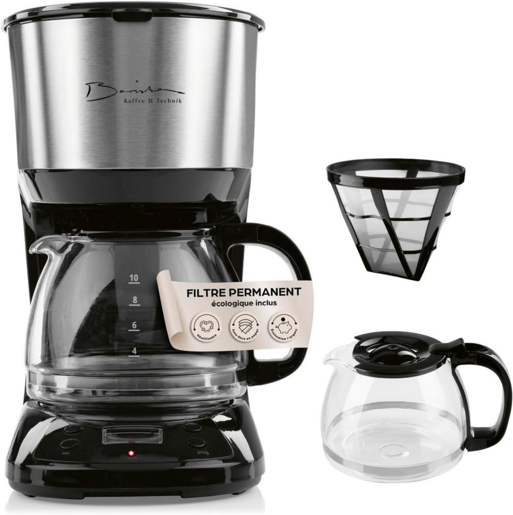 Cafetière filtre Barista avec verseuse isotherme de 1 L pour 12 tasses de café, machine à café à grains avec moulin et affichage numérique, fonction minuterie