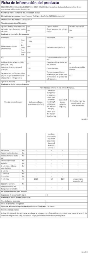 Congélateur vertical autonome Bosch GSN33VWEP Série 4, 225 L, 4 tiroirs de congélation, 176 x 60 cm, blanc