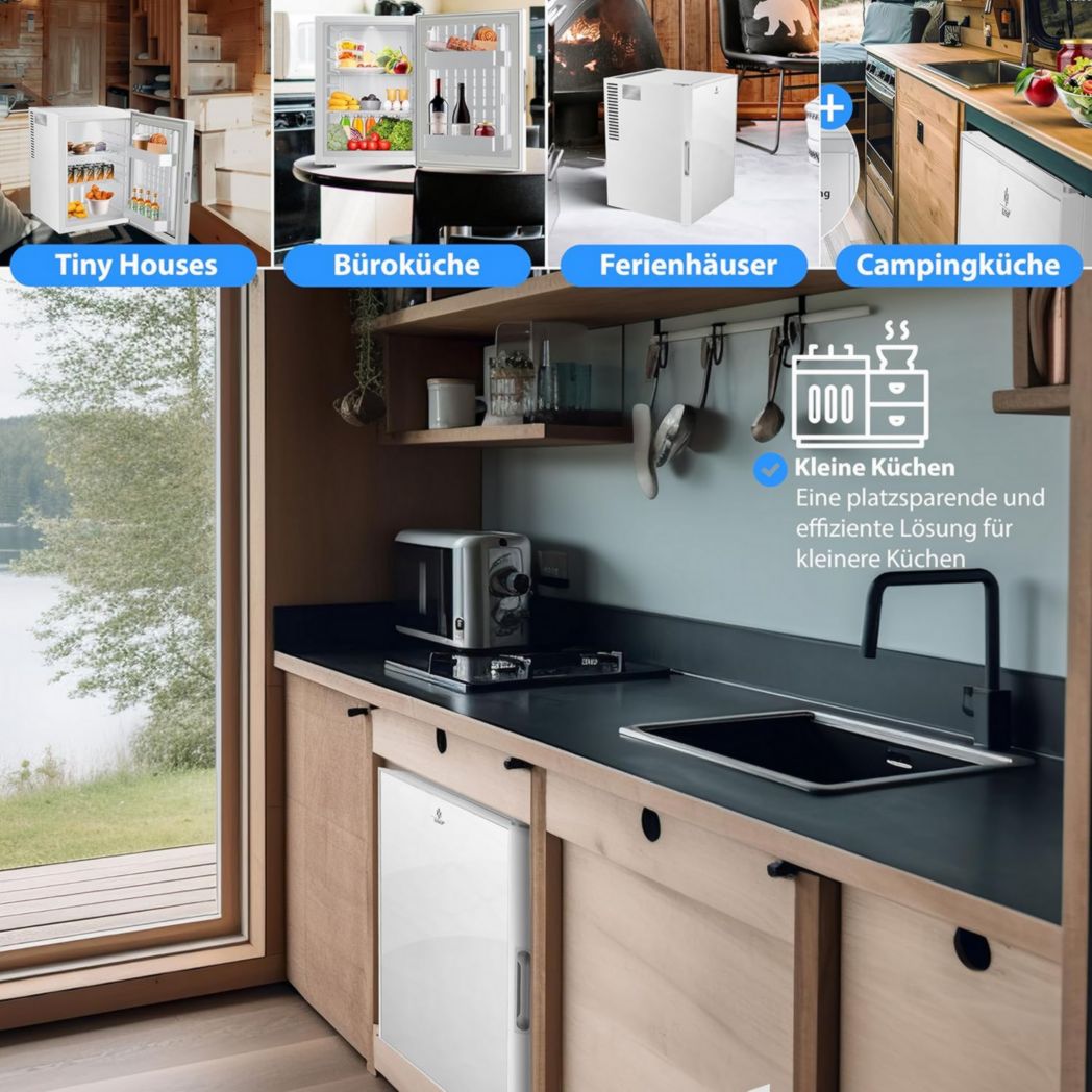 Mini-réfrigérateur KESSER® avec serrure, mini-bar 40 l, silencieux, 22 dB, verrouillable, chambre, butée de porte amovible, environ 4 à 16 °C, hauteur 57 cm, éclairage intérieur