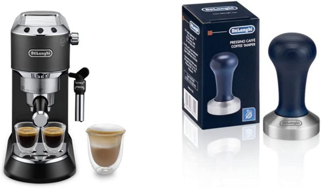 De'Longhi Dedica Style EC685.M, Machine à expresso avec buse à mousse de lait professionnelle, seulement 15 cm de large, réservoir de 1 L, boîtier en métal, compatible avec les dosettes ESE, métal