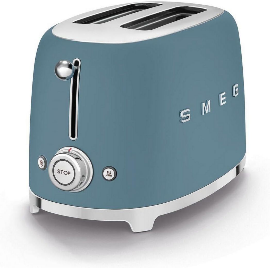 Smeg, Grille-pain 2 tranches TSF01BLEU, 2 fentes 36 mm, 6 niveaux de brunissage, fonctions chauffage, décongélation et bagel, éjection automatique du pain, tiroir ramasse-miettes, 950 W, noir