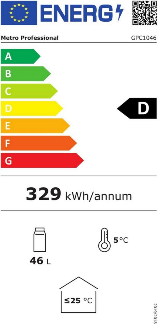 Réfrigérateur à boissons professionnel METRO GPC1088, métal/verre, 43 x 49 x 83 cm, 88 L, réfrigération statique, noir