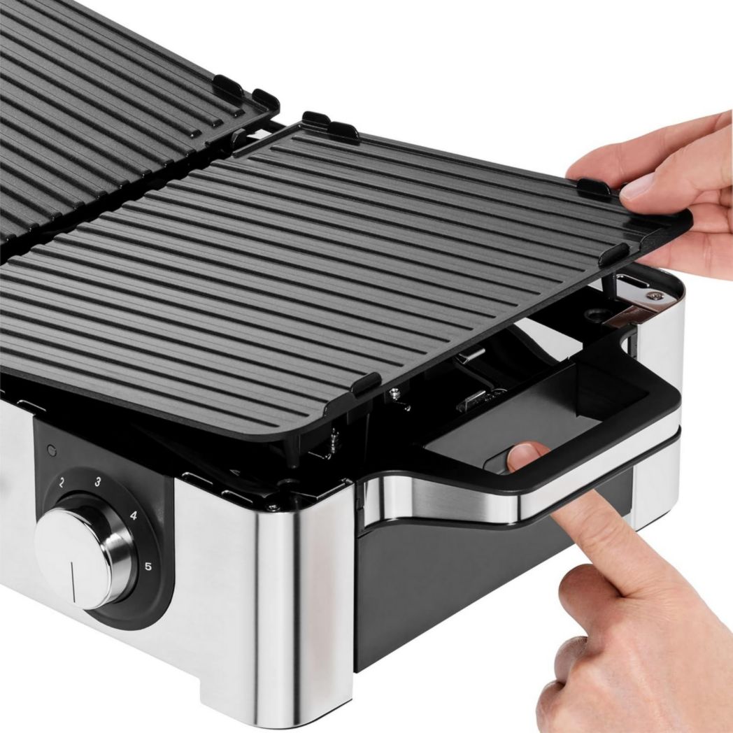 WMF Master-Grill électrique, 2400W, Grande surface 28x50cm, Revêtement antiadhésif, Plaques amovibles lavables au lave-vaisselle, Acier inoxydable Cromargan 18/10, Lono 0415280011