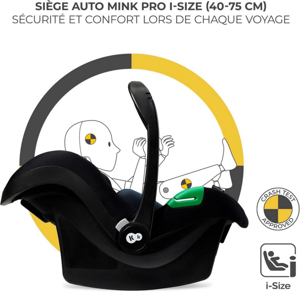 Poussette 3-en-1 Kinderkraft MOOV2, système de voyage de la naissance à 27 kg, siège auto Mink PRO I-Size inclus, pare-soleil extensible avec filtre UPF50+, accessoires pratiques, gris
