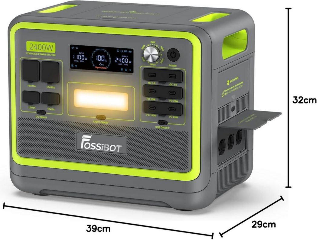 FOSSiBOT F2400 Centrale électrique portable CA 2400 W (4800 W crête), centrale solaire LiFePO4 2048 Wh, groupe électrogène à onduleur pour alimentation de secours de camping à domicile
