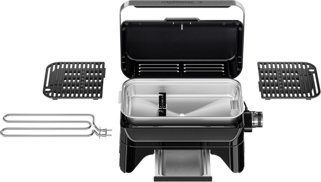 Barbecue électrique de table Campingaz Attitude2go | Barbecue électrique portable d'intérieur et d'extérieur | 2200 W | Grille de cuisson en fonte | 4 personnes | Pour balcon et camping