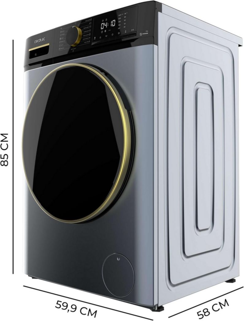 Lave-linge Cecotec 8 kg Bolero DressCode 8610 Inverter Steel A. Chargement frontal, 1400 tr/min, SteamMax, moteur Inverter Plus, 15 programmes, OnSmart, Stop&Go, DrumClean, revêtement antibactérien