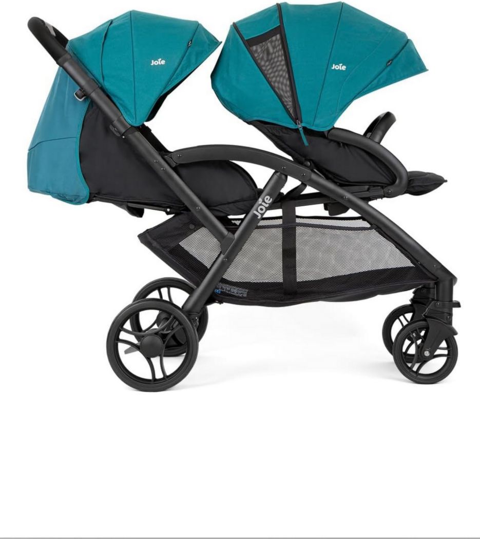 Joie - Evalite™ Duo - Poussette double légère - Siège arrière plat inclinable - Compatible siège auto et nacelle - Suspension 4 roues - Harnais SoftTouch 5 points - Convient dès la naissance