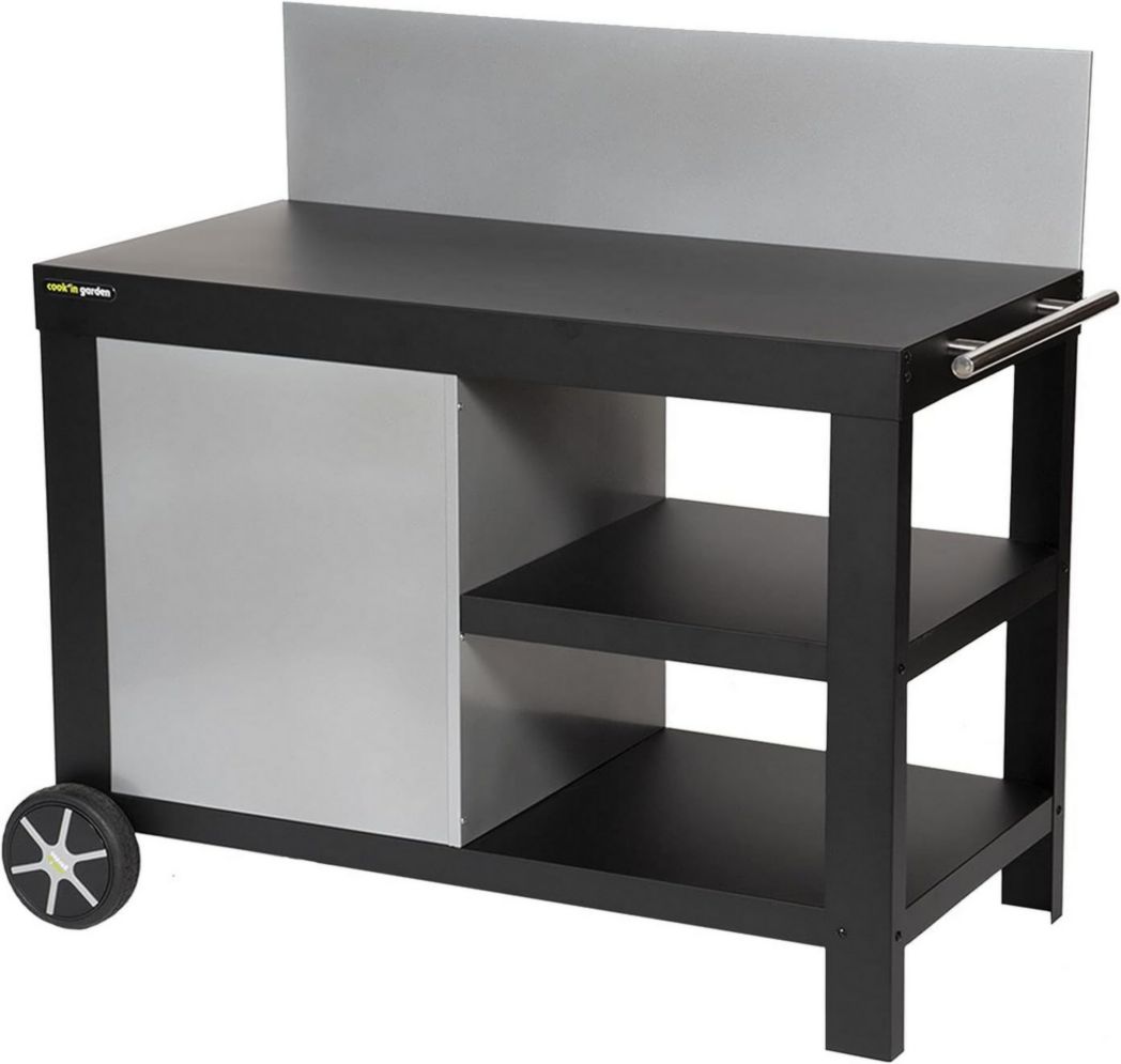 Cook'in Garden - Chariot Nova en acier noir pour plancha. Chariot d'extérieur à roulettes pour plancha et barbecue.