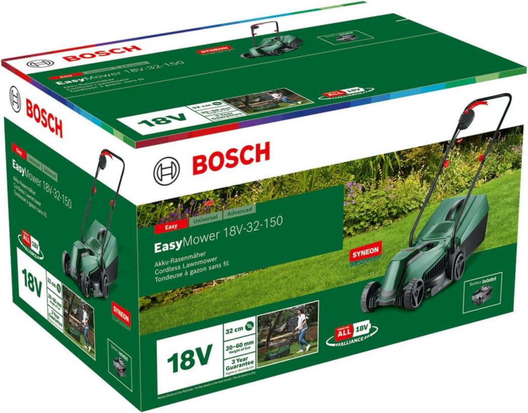 Tondeuse à gazon sans fil Bosch CityMower 18V-32-300 (18 V, 1 batterie 4,0 Ah, moteur sans balais, largeur de coupe : 32 cm, tond jusqu'à 300 m², dans un carton)