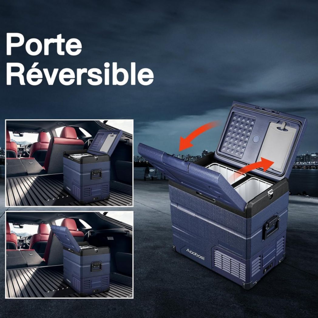 Glacière à compresseur AAOBOSI 46 L, glacière électrique à deux zones, 12 V/24 V et 100-240 V, réfrigérateur de camping, -20 °C à 20 °C, pour voiture, camion, bateau, camping-car