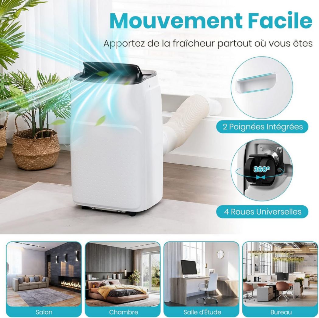 Climatiseur portable GOPLUS 16 000 BTU 4,7 kW 5 en 1 Fonctions : refroidissement, chauffage, déshumidification, ventilation, mode nuit, minuterie 24 h, télécommande/écran, 45-50 m², R290