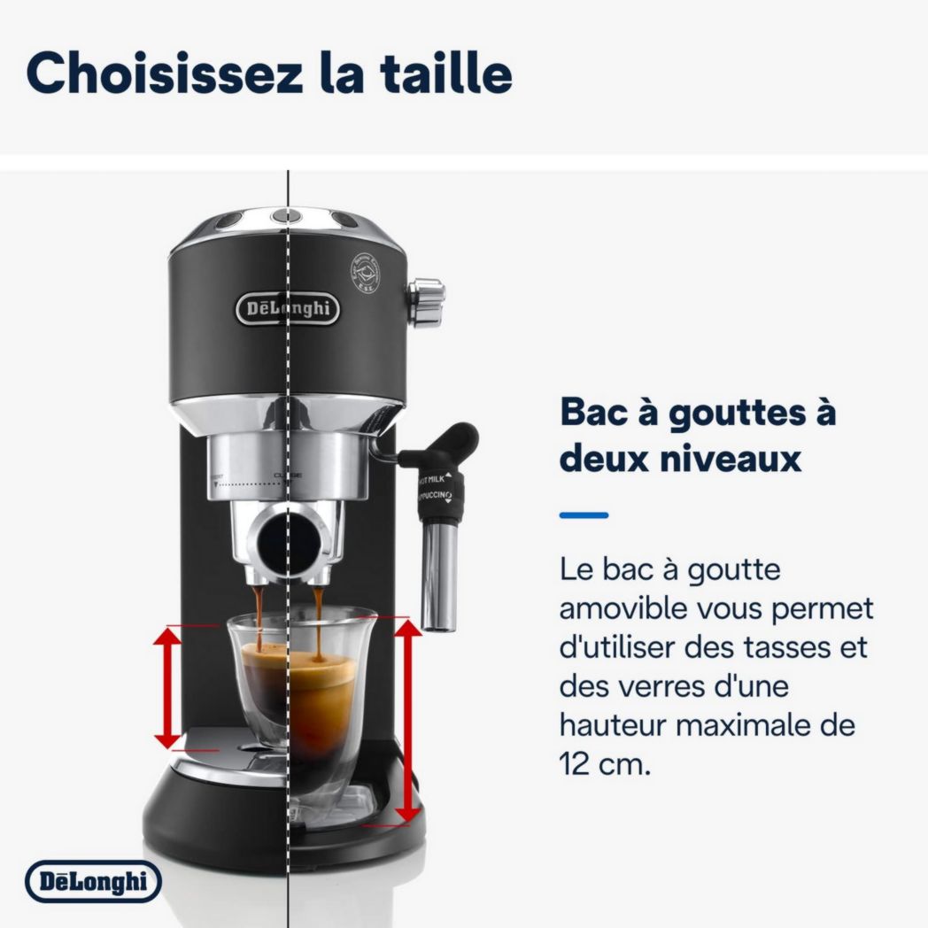 De'Longhi Dedica Style EC685.M, Machine à expresso avec buse à mousse de lait professionnelle, seulement 15 cm de large, réservoir de 1 L, boîtier en métal, compatible avec les dosettes ESE, métal