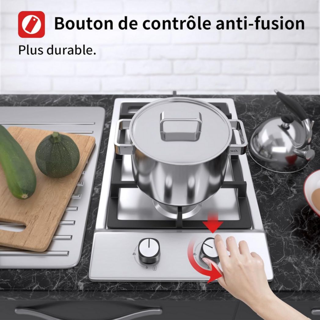 Plaque de cuisson à gaz 4 feux, plaque de cuisson 60 cm - Cuisinière encastrable - Gaz de ville et gaz en bouteille (4 feux - Verre)