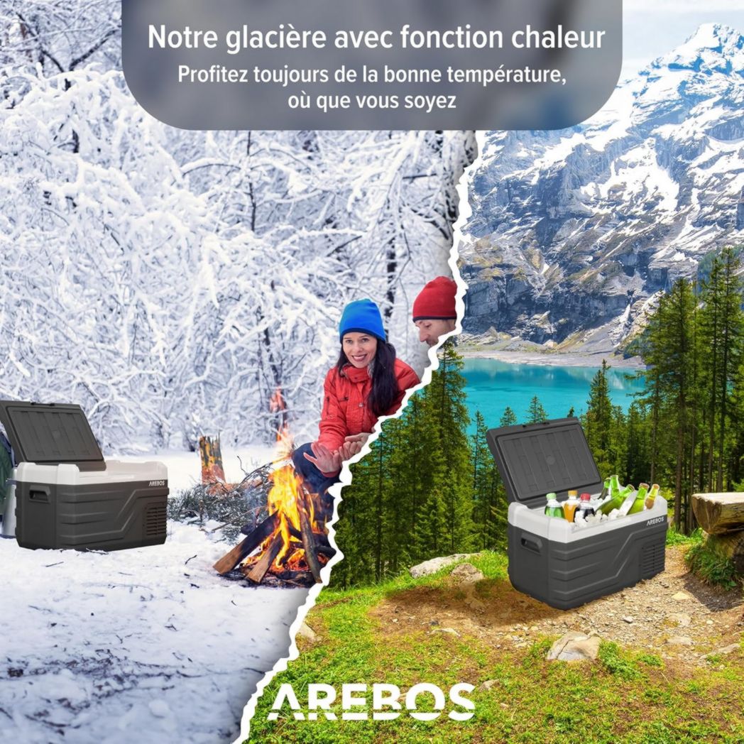 Glacière à compresseur Arebos 26 L | Glacière électrique avec application et contrôle intelligent | Réfrigérateur mobile avec port USB | Jusqu'à -20 °C | 12/24 V 230 V | Pour voiture, camion, camping