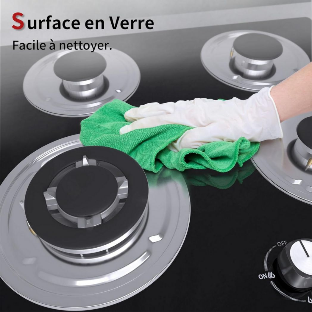 Plaque de cuisson à gaz 4 feux, plaque de cuisson 60 cm - Cuisinière encastrable - Gaz de ville et gaz en bouteille (4 feux - Verre)