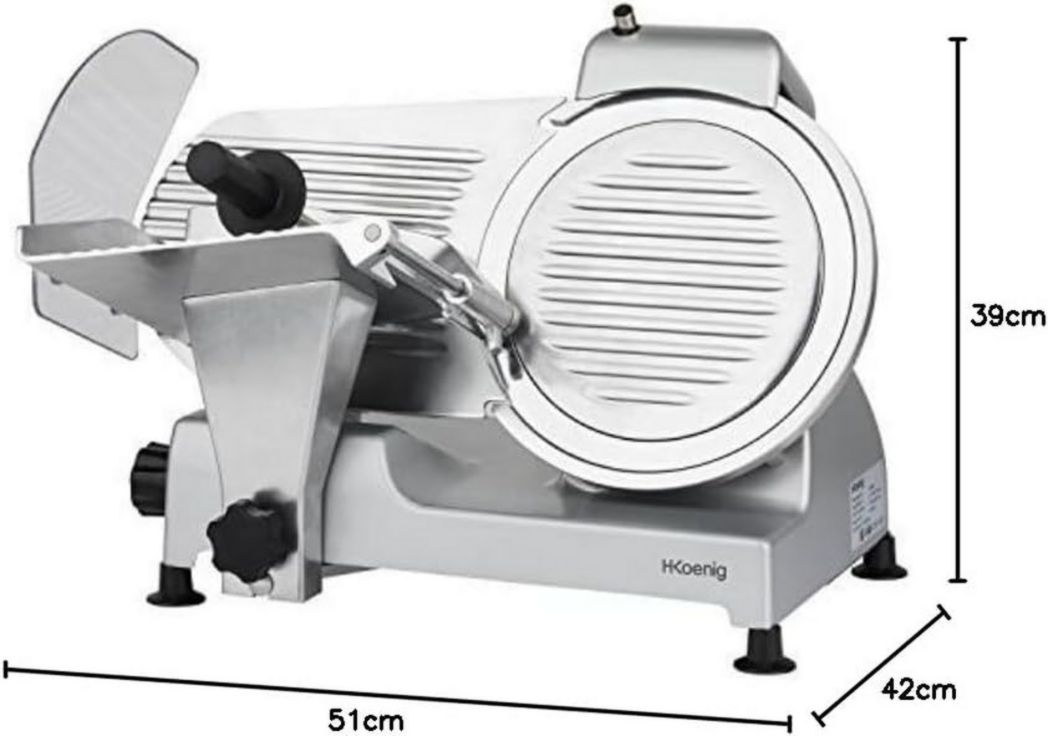 Trancheuse à viande électrique H.Koenig MSX254, Charcuterie, Professionnelle, Précise, Coupe 0-12 mm, Lame 25 cm, Aiguiseur intégré, Grand plateau, 282 tr/min, Rouge