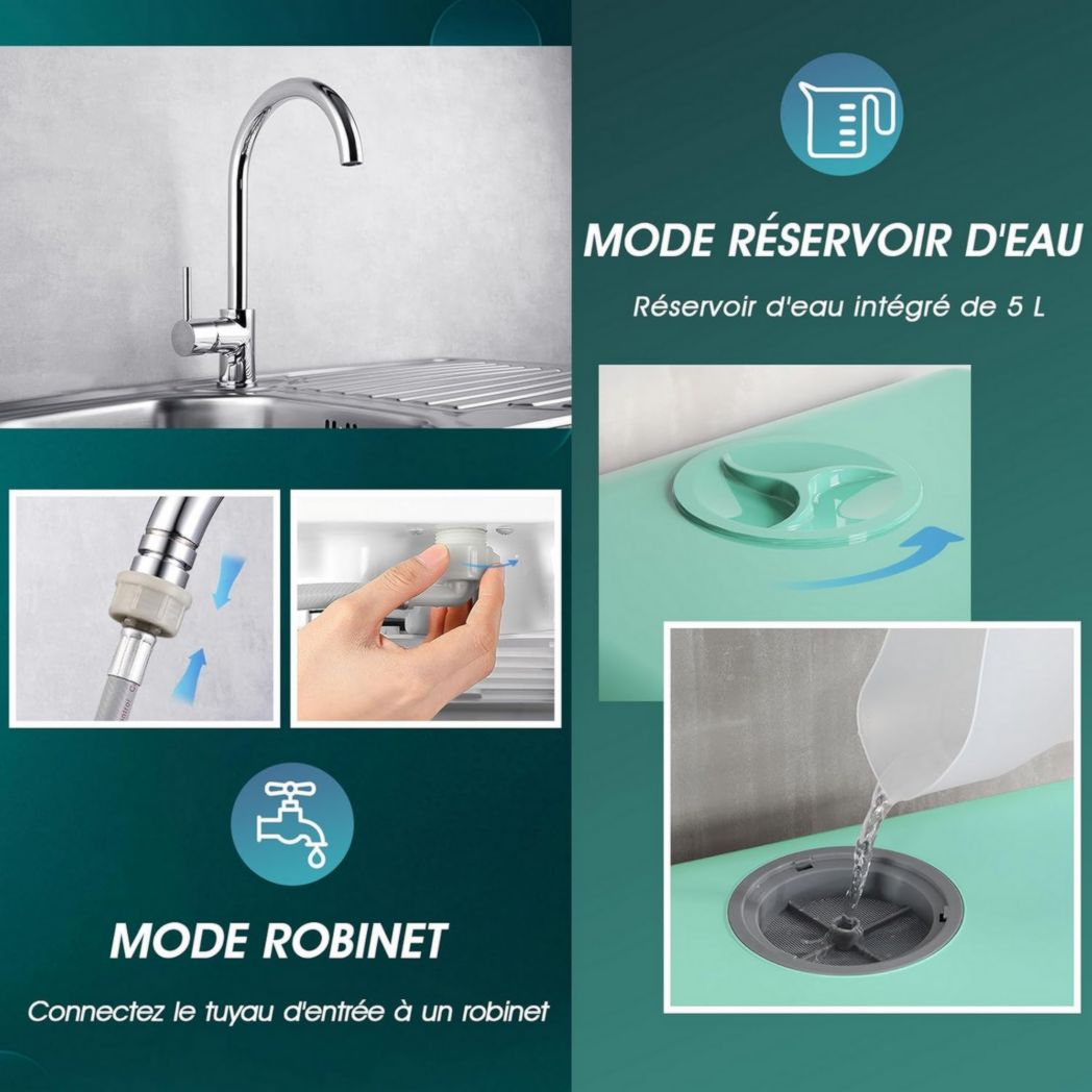 Mini lave-vaisselle de comptoir AIRMSEN, 5+1 programmes, réservoir d'eau de 5 L, commandes tactiles et écran LED, convient aux cuisines familiales, appartements et dortoirs, blanc et noir