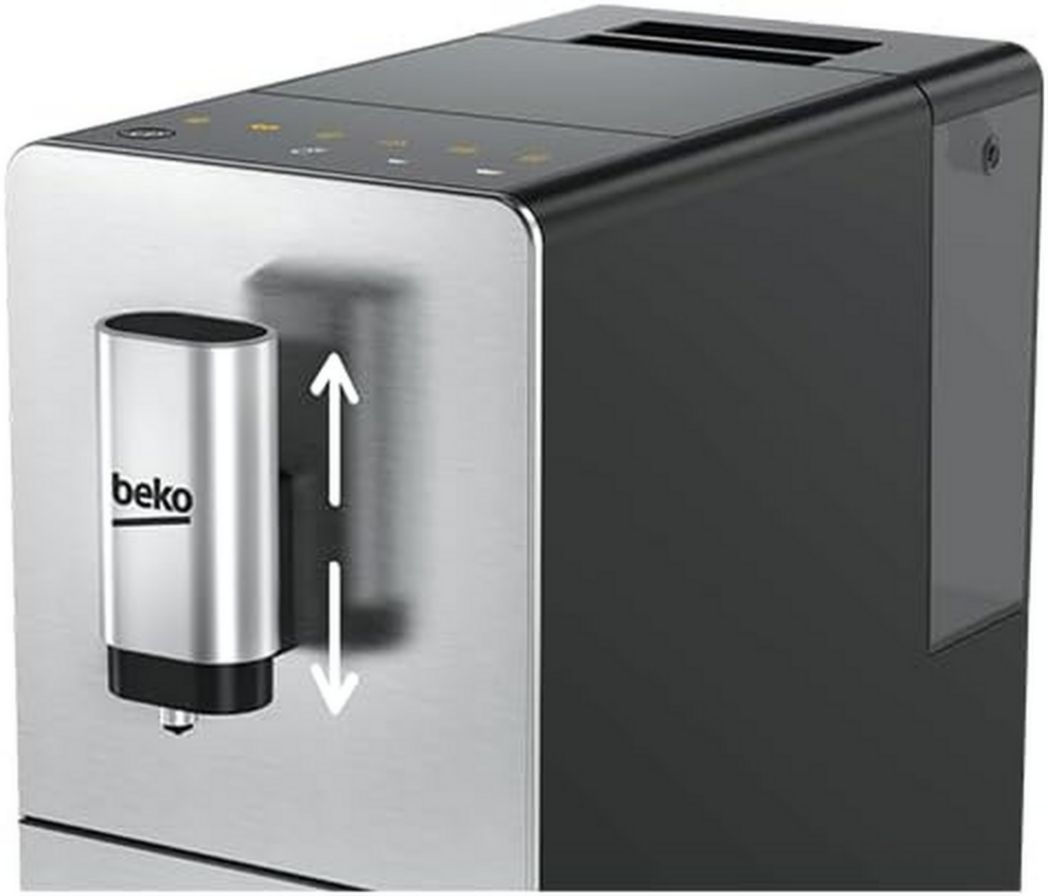 BEKO, Machine à café, expresso automatique, 1350 W / 19 bars, Capacité café : 125 g, Capacité eau : 1,4 L, Système autonettoyant, 5 niveaux de mouture, Arrêt automatique, Façade en acier inoxydable brossé