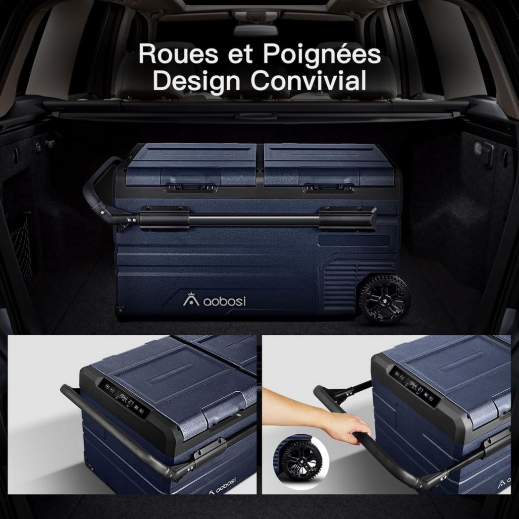Glacière électrique double zone AAOBOSI 115 L, compresseur WiFi, 12 V/24 V et 100-240 V, pour camping, -20 °C à 20 °C, pour voiture, camion, bateau, camping, caravane, voyage, maison