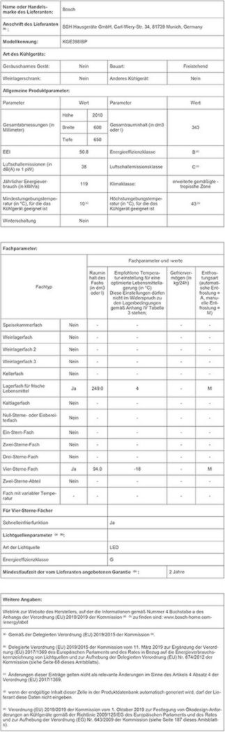 Bosch KGE398IBP - Série 6, Réfrigérateur combiné pose libre, 201 x 60 cm, acier inoxydable anti-traces de doigts