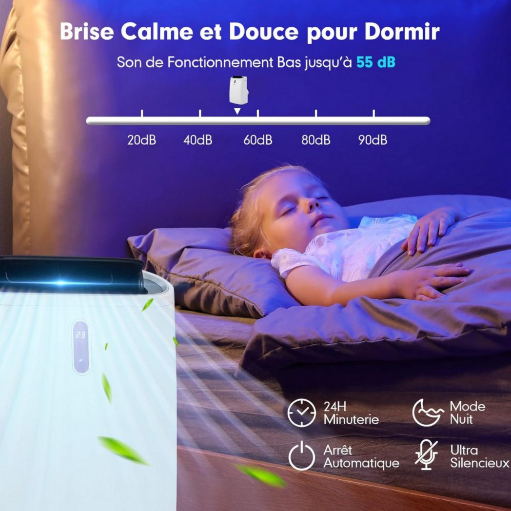 Climatiseur portable GOPLUS 16 000 BTU 4,7 kW 5 en 1 Fonctions : refroidissement, chauffage, déshumidification, ventilation, mode nuit, minuterie 24 h, télécommande/écran, 45-50 m², R290