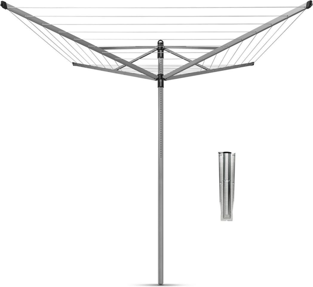 Brabantia - Séchoir à linge Lift-O-Matic - Étendoir à linge d'extérieur - Antidérapant - Résistant aux UV, 60 m - Rotation fluide - Pratique - Douille métallique à planter - Gris métallisé - 295 cm