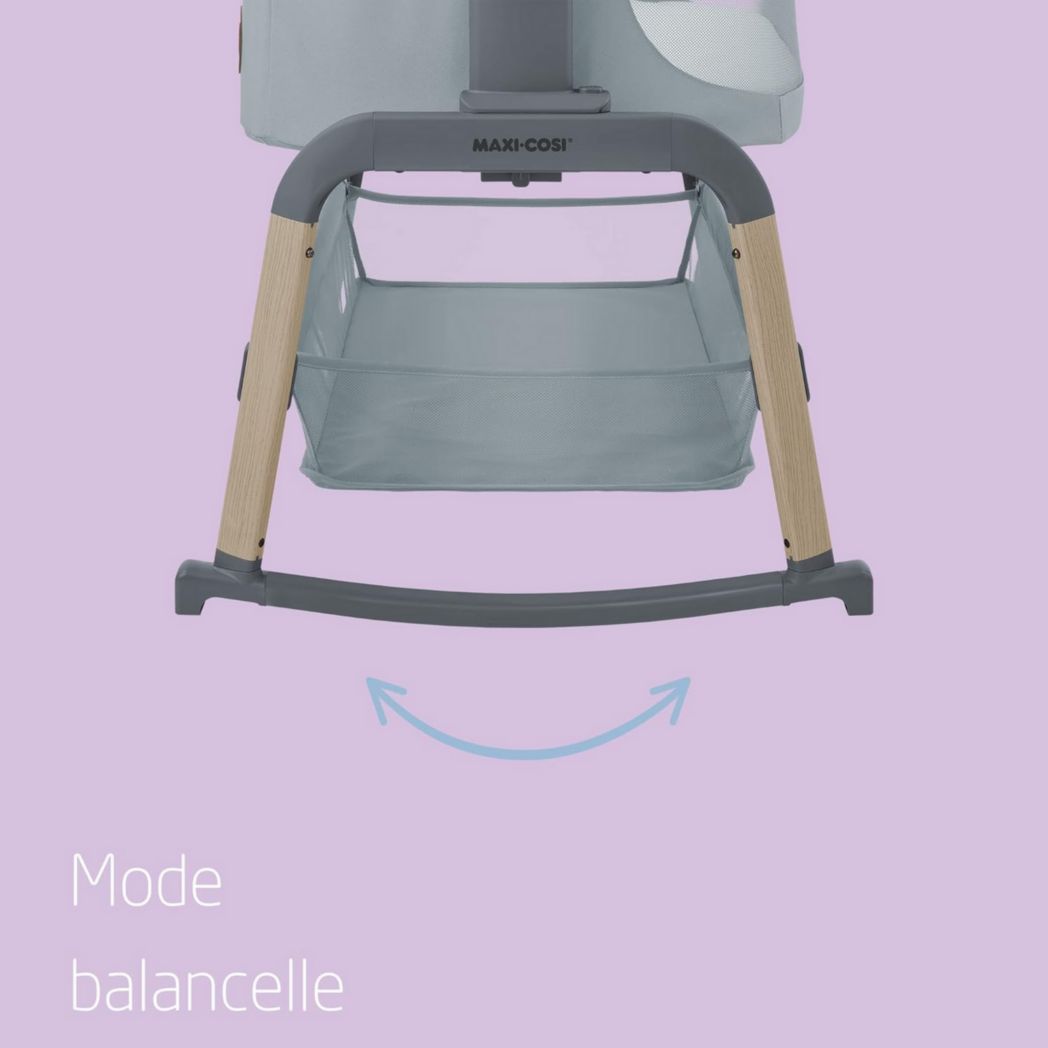 Lit cododo Maxi-Cosi Iora, lit cododo pliable pour bébé, 0-6 mois, 9 kg max, 4 positions d'inclinaison et 5 hauteurs, système coulissant, matelas confort, grand panier, facile à transporter, Essential Graphite