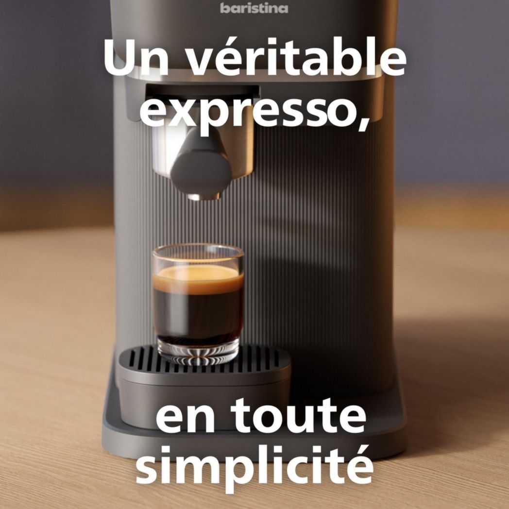 Machine à expresso Philips Baristina - Un véritable expresso, en toute simplicité - Compacte - 16 bars de pression - Broyeur intégré - Machine blanche avec porte-filtre blanc (BAR300/00)