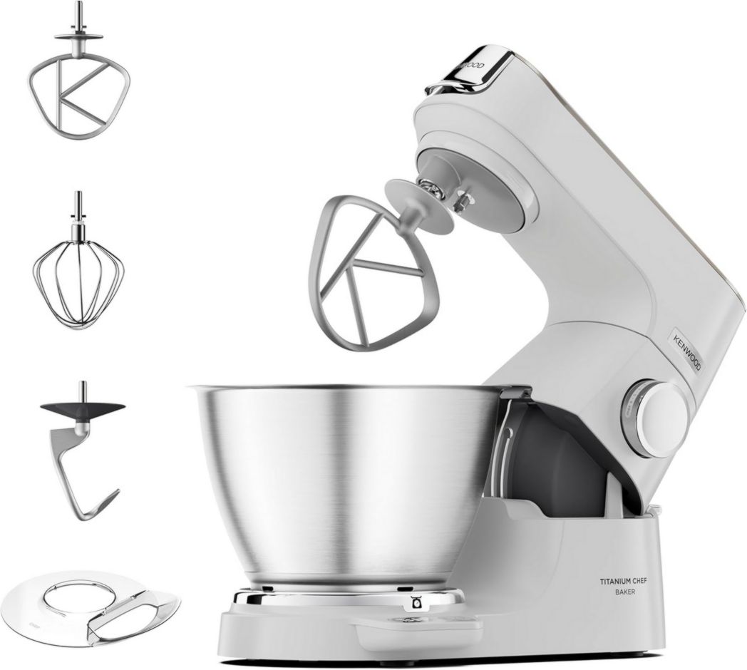 Robot pâtissier Kenwood Titanium Chef Baker XL, avec batteur K-Beater, crochet pétrisseur, fouet et bol de 7 litres, KVL85.424SI, 1 200 W, argent