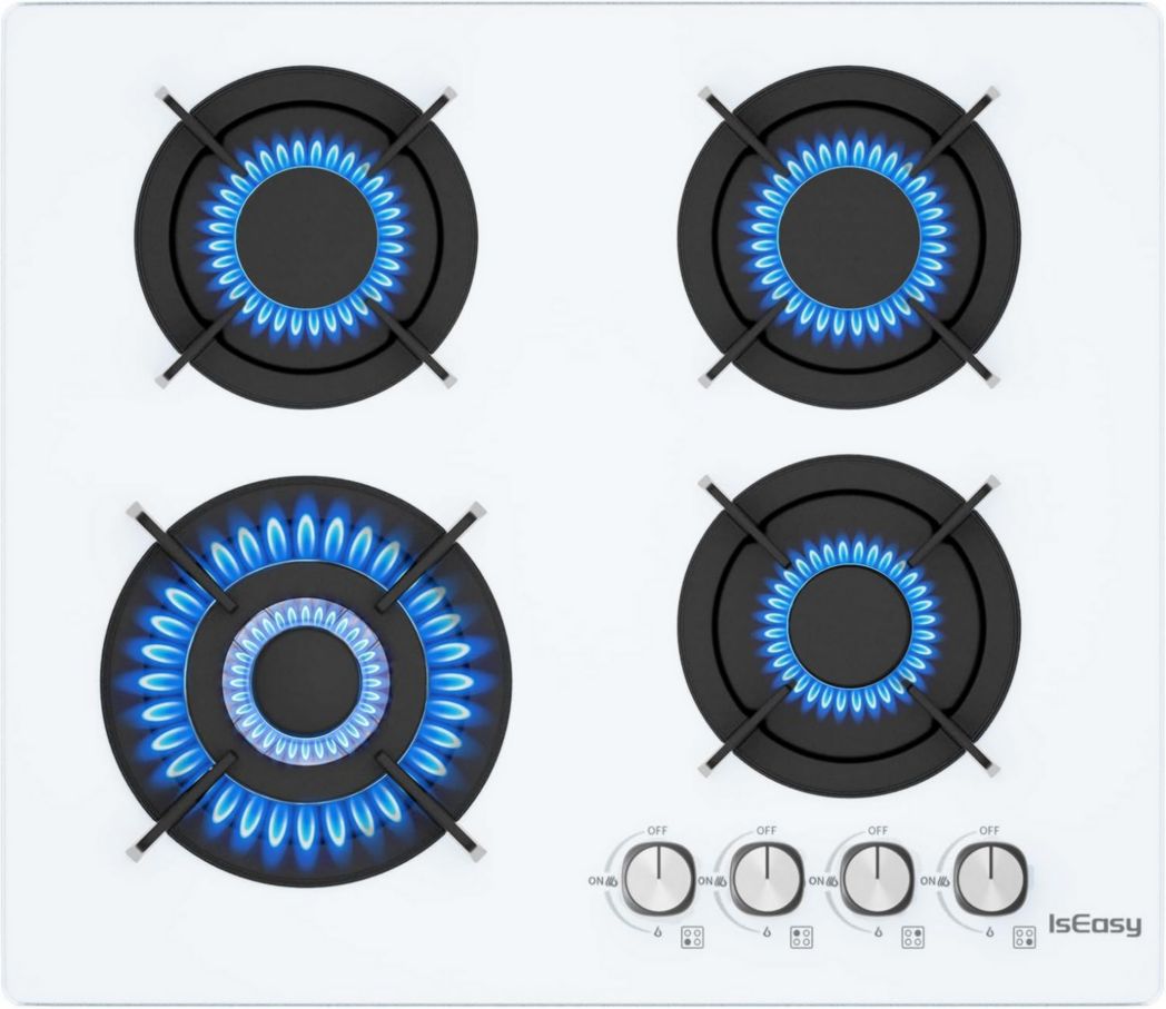 Plaque de cuisson à gaz 4 feux, plaque de cuisson 60 cm - Cuisinière encastrable - Gaz de ville et gaz en bouteille (4 feux - Verre)