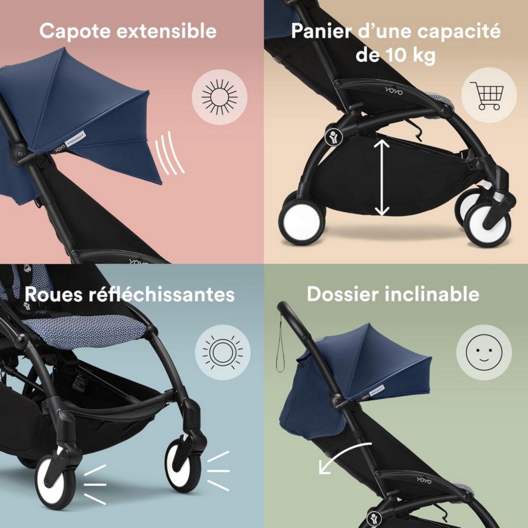 Poussette Stokke YOYO3 avec pack nouveau-né et pack couleur 6+ - Comprend un cadre noir, un pack couleur YOYO 6+ (gingembre) et un pack nouveau-né 0+ (gingembre)