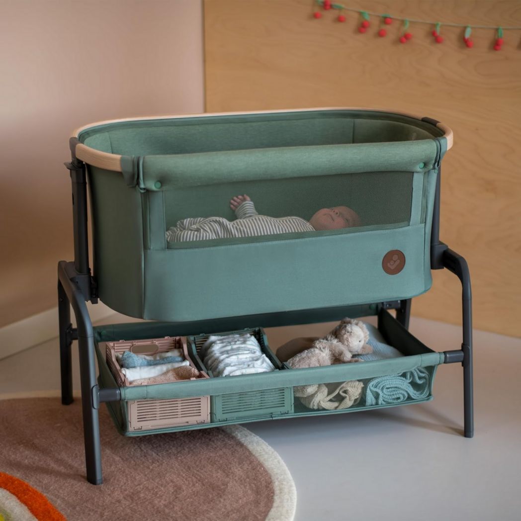 Lit cododo Maxi-Cosi Iora, lit cododo pliable pour bébé, 0-6 mois, 9 kg max, 4 positions d'inclinaison et 5 hauteurs, système coulissant, matelas confort, grand panier, facile à transporter, Essential Graphite