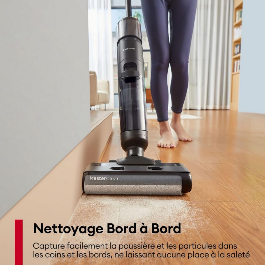 Aspirateur balai sans fil Ultenic AC1 Elite, 3 en 1, eau et poussière, léger, autonomie de 50 minutes, grand réservoir de 1,15 L, idéal pour les saletés tenaces et les sols durs.